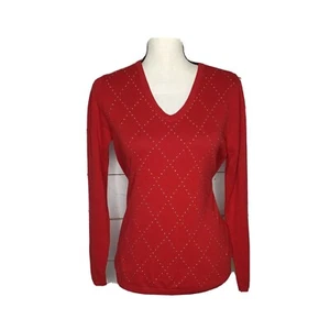 Nuevo Tommy Hilfiger Argyle Hiedra Suéter Mangas Largas Rojo Para Mujer Pequeño - Imagen 1 de 9