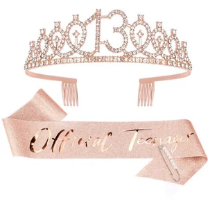13th Birthday Crown for Girls & Official Teenager Birthday Sash & Pearl Pin S... - Picture 1 of 7
