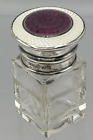 Antique English Purple Guilloche Enameled  Sterling Silver Perfume Scent Bottle
