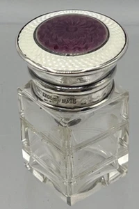 Antique English Purple Guilloche Enameled Sterling Silver Perfume Scent Bottle - Picture 1 of 12