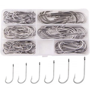 30pcs Stainless Steel Hook Long Shank Fishing Hook Saltwater Hook Sharp Fishhook - Picture 1 of 9