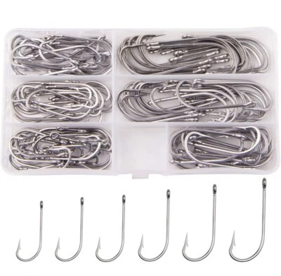 60pcs Stainless Steel Hook Long Shank Fishing Hook Saltwater Hook Sharp Fishhook - Image 1 of 4