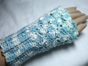 CHOOSE Hand Crochet Hand Wrist Warmer Cuffs fingerless Gloves shell stitch beads - Picture 1 of 93