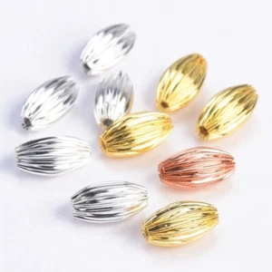 50pcs Gold/Silver 8x5mm 10x6mm 12x7mm Oval Plicated Metal Loose Spacer Beads - Picture 1 of 13