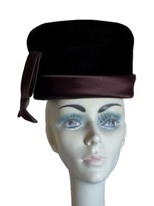 Women's Vintage Brown Velvet Tall Hat - satin trim - faille lining - Picture 1 of 5