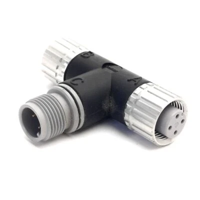 Omron XS2R-D422-5 Water Resistant Tee Connector M12 4-Pin, F/M/F, 250V DC 4A - Image 1 of 4
