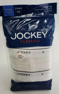 New Old Stock Jockey Classic Mens Brief 40 100% Cotton Y FRONT Fly 3 PK White - Picture 1 of 7