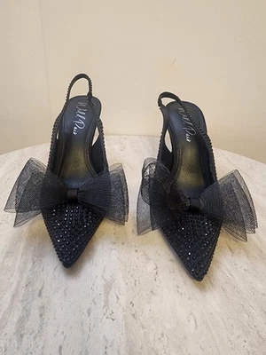 Wild Pair Alegro Bow Slingback Pumps Black Bling 8.5M - B010 - Image 1 of 4