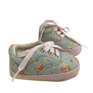 Ralph Lauren Polo Floral Bryn Light Blue Pink Canvas Trainer Girl Shoes size 2 - Picture 1 of 13
