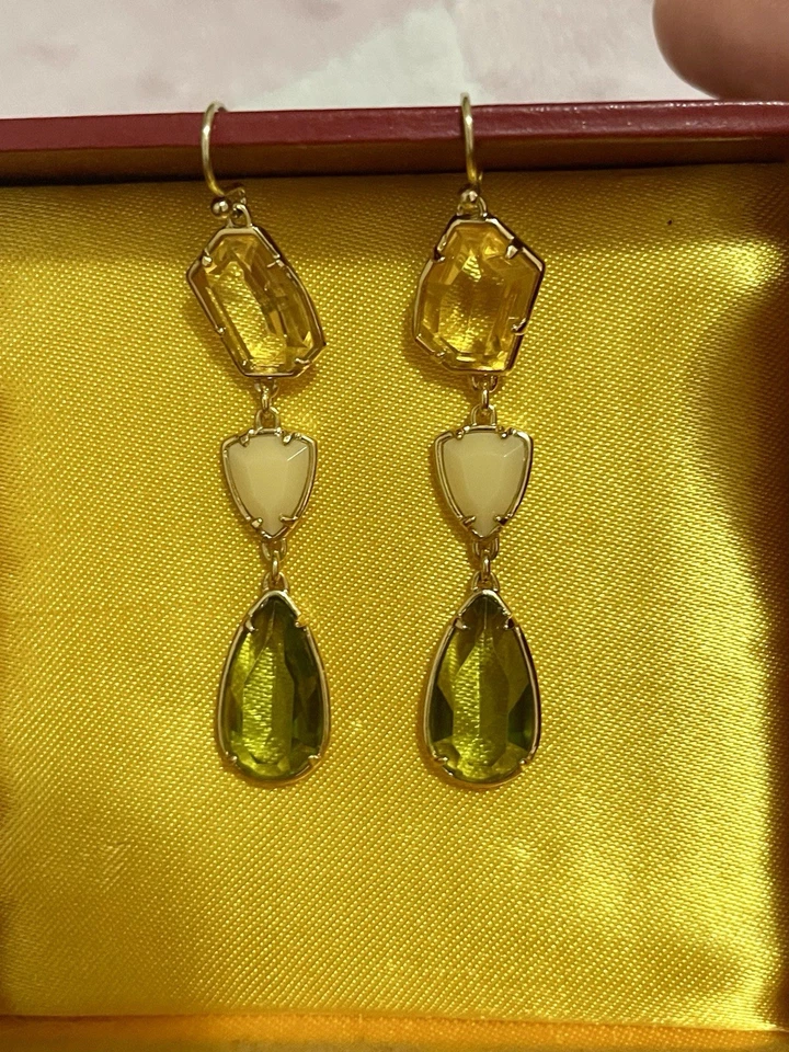 Stella & Dot Pippa Stone Triple Glass Crystal Gem Drop Dangle Earrings  — 第 1/2 张图片