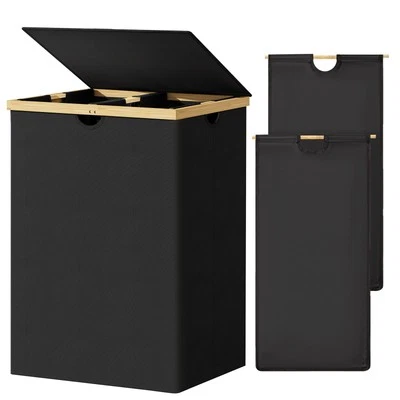 165L Double Laundry Hamper with Lid Bamboo Laundry Basket 2 Section,Large Dir... - Image 1 of 4