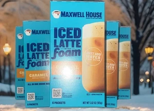 6 Cajas CARAMELO 🌟 MAXWELL HOUSE HELADO LATTE CON ESPUMA CAFÉ Mezcla ☕️ 36 Paquetes - Imagen 1 de 6