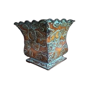 Deko Metall Vase Übertopf Wolkenmotiv rustikal Bronze und Patina Optik - Bild 1 von 10