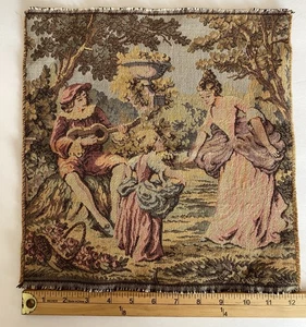 Vintage Baroque Tapestry Gobelin Wall Hanging Lovers 12x12 Made In France - Picture 1 of 23