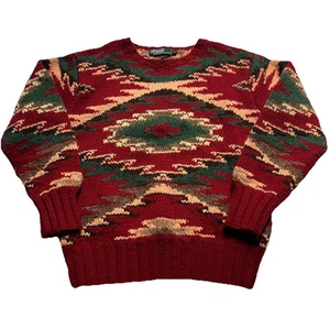 Polo Ralph Lauren Vintage Herren 100 % Wolle handgestrickt Southwestern Pullover Medium - Bild 1 von 7