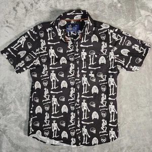 Rugby University Skull All Over Button Down Shirt Black Mens Size Large - Picture 1 of 11