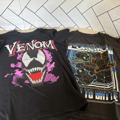 Lot 2 Boys Short Sleeve T Shirts Pokemon Charizard Marvel Venom Med 8 Graphic - Image 1 of 4