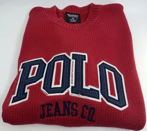 Distressed 90’s Ralph Lauren Polo Jeans Co Red Sweater Herren XL Pullover Crewneck - Bild 1 von 19