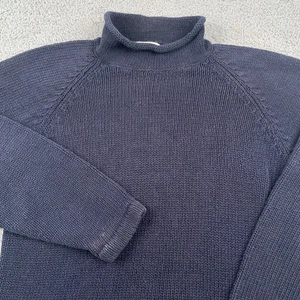 VINTAGE J Crew Sweater Mens Small Blue Roll Neck Linen Cotton Knit Fisherman - Picture 1 of 8