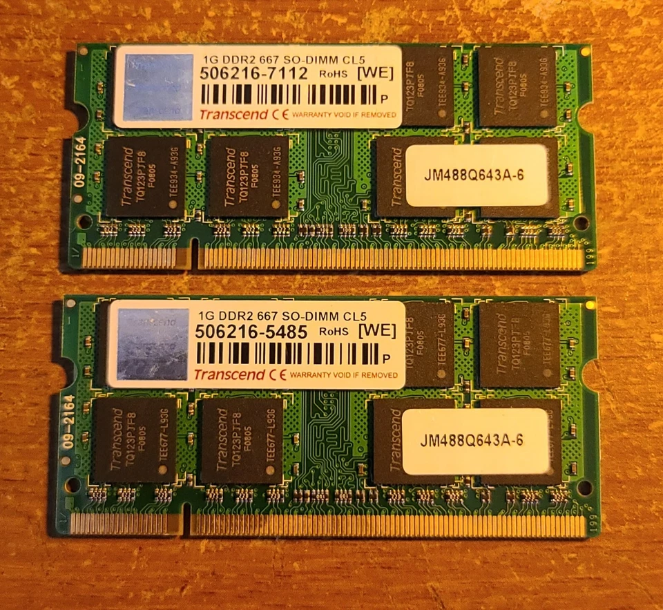 Transcend PC2  DDR2 2GB(1GBx2) SO-DIMM Laptop Memory Kit JM488Q643A-6 - Image 1 of 2