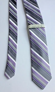 Perry Ellis Portfolio purple paisley all Silk  skinny tie - Picture 1 of 6