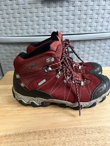 Oboz Bridger Mid B-Dry Red Waterproof Leather Hiking Boots Womens Size 9 - Picture 1 of 14