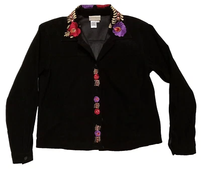 Jaqueta Floral Bordada Vintage Coldwater Creek para Mulheres Tamanho S Preto - Imagem 1 de 4