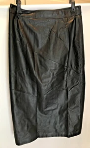 WOMENS NEW BLACK LEATHER CHIA LINED MID CALF SKIRT EVENINT CAREER SIZE 14 32X32 - Picture 1 of 4