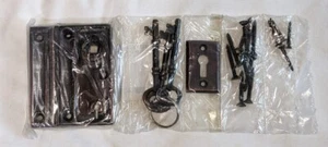 NEW RUBBED BRONZE SCREEN DOOR RIM LOCK Set w/ ESCUTCHEON SKELETON KEYS LEFT HAND - Picture 1 of 7