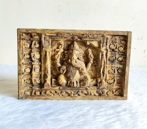 19c Antique Hand Carved Lord Ganesha Wooden Door Panel Old Collectible Rare WN6 - Picture 1 of 7