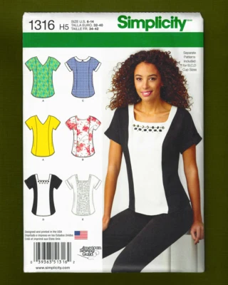 Easy Pullover Tops Sewing Pattern, NEW 5 Variations (Sizes 6-14) Simplicity 1316 - Image 1 of 4