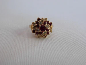 Esposito 14k Gold Electroplate Red Clear Stone Cluster Ring  Sz 5.25 - Picture 1 of 6