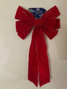 2 LARGE CHRISTMAS BOWS WITH GOLD BEADED TRIM - Picture 1 of 2