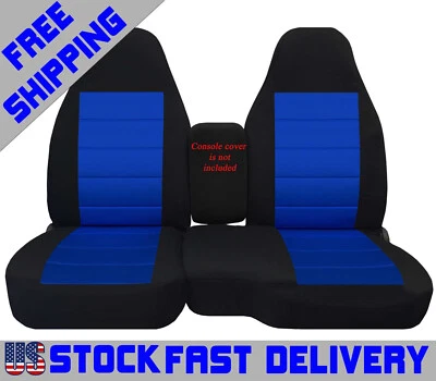 Fundas de asiento de camioneta algodón negro-azul inserción se adapta a 98-03 Ford Ranger 60/40 respaldo alto  Foto 1 de 4