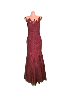 Badgley Mischka, Größe 10 US, Weinrot farbe, Neu Abendkleid, Langes Spitzenkleid - Bild 1 von 12