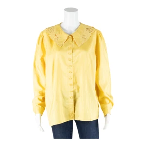 Vintage CANDA Womens Shirt Blouse Yellow Collared Long Sleeve 90s M - Picture 1 of 5