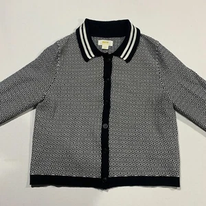 Anthropologie Maeve Preppy Black/White Cropped Plunging Polo Cardigan Size S/P - Picture 1 of 12