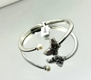 Brighton Bloom Butterfly Pearl Open Bangle Silver  JF9333 New $88 - Picture 1 of 9