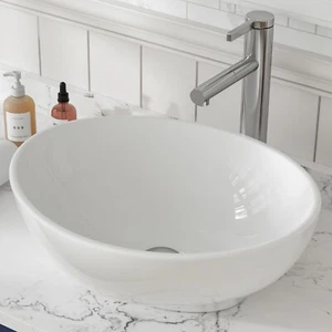 MEJE 40cm Oval Egg Shape Bowl,Above CounteBathroom Vessel Sink, Ceramic White - Picture 1 of 13