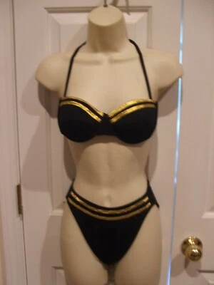 Новый в упаковке SUNSTREAK/newport новости черный/золотой косы отделки бикини купальник размер 6 - Изображение 1 из 2