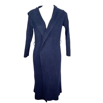 Ralph Lauren Long Blue Ribbed Cardigan Hooded Duster Robe Petite S - No Belt - Image 1 of 4