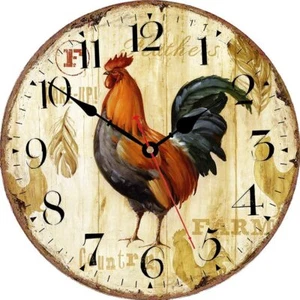 Kitchen Wall Clock 8 Inch Rustic Vintage Rooster Silent Non Ticking Round Qua... - Picture 1 of 6