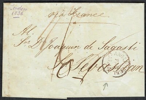 1837 London-Saint Sebastian France Fine 'ANGLETERRE/PAR/CALAIS' Cancel - Picture 1 of 3