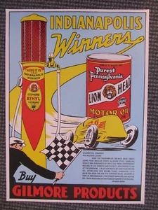 INDIANAPOLIS 500 GILMORE GASOLINE LION PROMO INDY CAR POSTER Wilbur Shaw quote - Picture 1 of 1