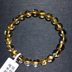 9mm Natural Gold Quartz Golden Hair Rutilated Titanium Crystal Bracelet - Picture 1 of 9