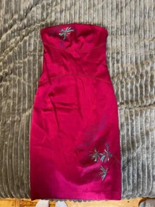 Karen Millen Vintage Red Silk Embroidered Fitted Bandeau Dress Size UK8 US4 EU36 - Bild 1 von 9