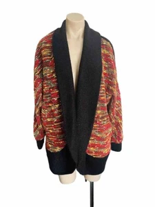 Vintage Retro Boucle Multi Colour Wool kimono Jacket Cardigan Quilted Pockets M - Picture 1 of 13
