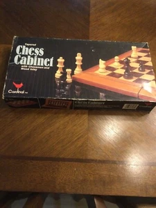 Vintage Tapered Chess Cabinet With Chessmen And Wood Inlay - Picture 1 of 5