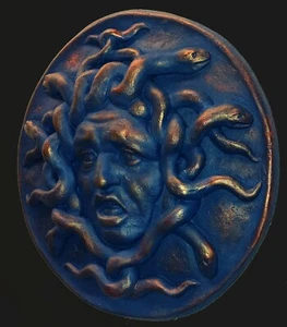 Escultura azul Medusa estatua decoración del hogar estatuilla monstruo arte de pared griego italiano - Imagen 1 de 3