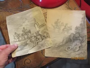 Ancien Dessin Original signé F Vigne Don Quichotte de la Mancha et Sancho Panza - Imagen 1 de 2